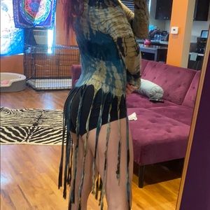 Tie dye fringe cardigan
